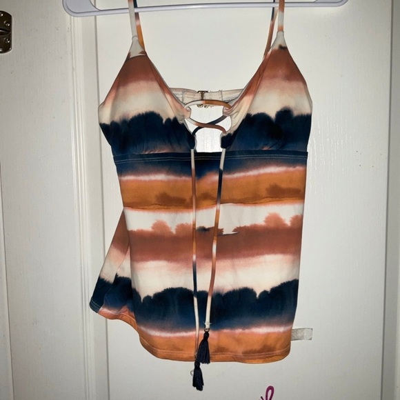 Lucky Brand Tie Dye Open Back Fringe Tie Front Tankini: M - Picture 3 of 8